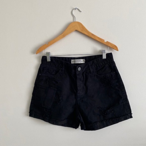 Women FOUR ONE Black Denim Shorts Button Fly Size 42 EU (Med) - Picture 1 of 10